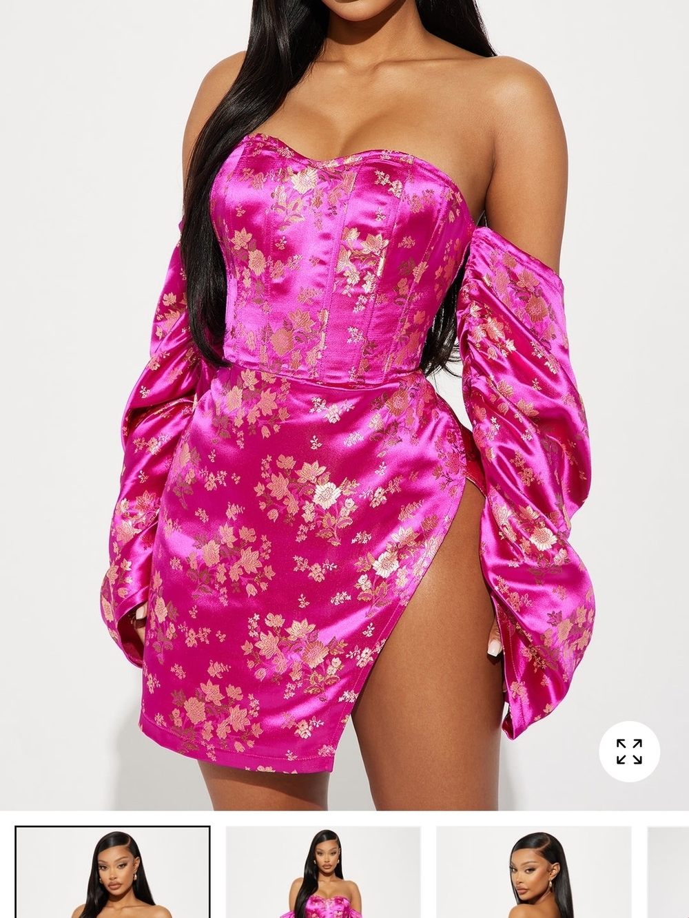Fashion Nova Hot Pink Floral Satin Strapless Mini Dress